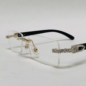 Men Clear Sunglasses Square Gold Classic Shades Eye Glasses Iced Out Diamond New